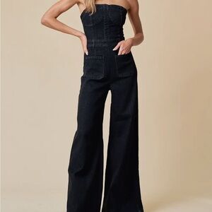 Black Strapless Denim Jumpsuit